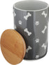 Bone Dry Ceramic Canister for Pet Treats Bamboo Twist to Close Lid, Dishwasher Safe, Keep Dog & Cat Food Safe and Dry, Treat Jar, 4x6.5, Gray Paw & Bone