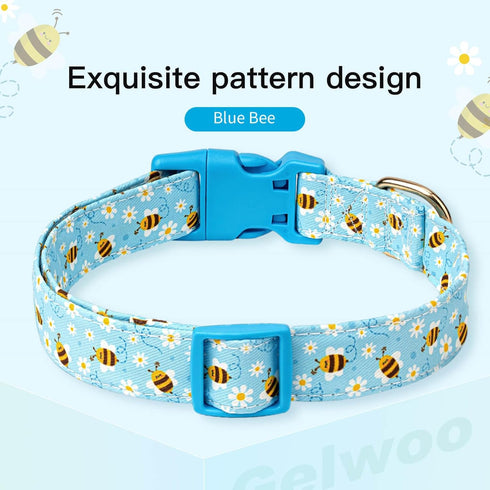 Adjustable Dog Collars with Buckle for Cute Girl Boy Dogs, Soft Fancy Pet Collar with Bee Design for Small Medium Large