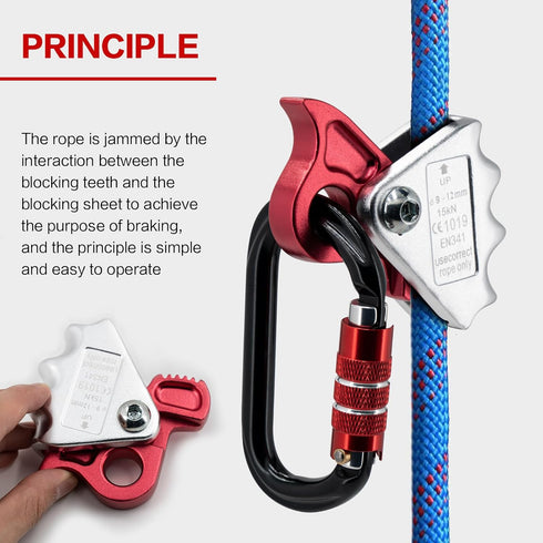 Rope Grab with 15KN Quick Lock for Rock Climbing Fall Protection, Outward Bound Training, Fire Rescue, Power Engineering