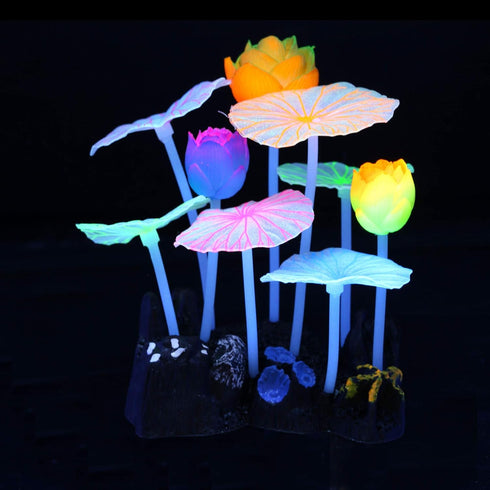 Glowing Fish Tank Decorations, 4 pcs Glow Aquarium Decorations, Coral Plant Ornaments Lotus Kelp Anemone