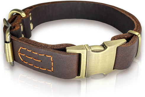 Leather Dog Collar with Metal Quick Release Buckle, Soft Genuine Cowhide, Adjustable for Small Medium Large Dogs (L,