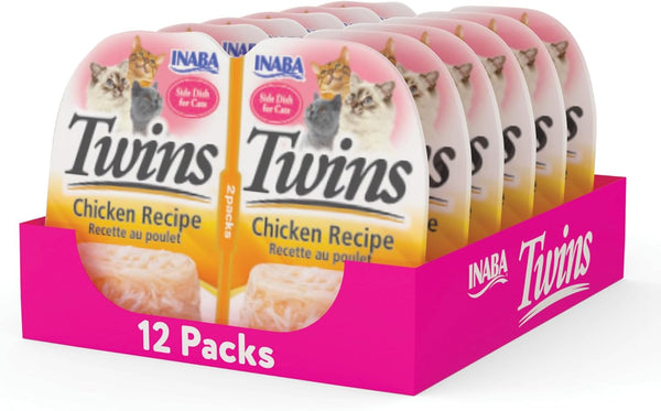 INABA Twins for Cats: Grain-Free Shredded Chicken & Broth Gelée Cups, 1.23 Ounce - 2 Count (Pack of 6)