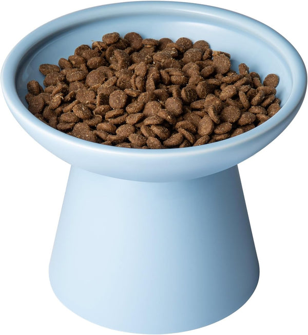 Extra Wide Elevated Cat Bowls, Ceramic Cat Food Bowl 6.2" Raised Dish, Whisker Fatigue Free, Blue