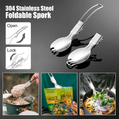 Odoland Mess Kit for Camping, 1 Person with Silicone Collapsible Bowl, Cup & Stainless Steel Spoon for Outdoor