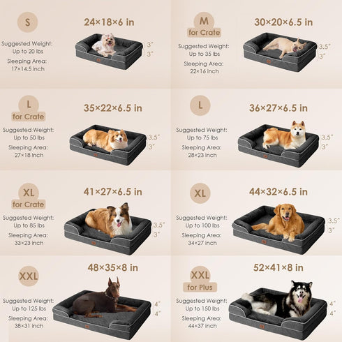 EHEYCIGA Orthopedic Dog Bed for Medium Dogs, Waterproof Memory Foam Couch Bed with Washable Cover, Dark Grey