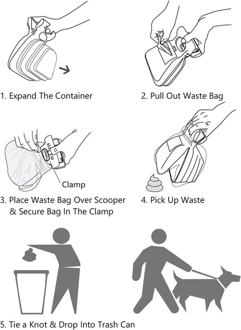 KALLAK Portable Dog Pooper Scooper, Hands Held Pet Poop Picker Upper with Integrated Bag Dispenser and 2 Rolls Waste