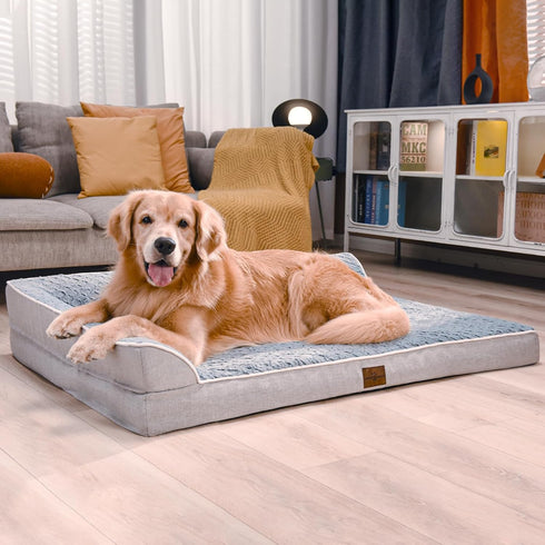 Orthopedic Dog Bed for Large Dogs, Waterproof Bed with Bolsters, Removable Washable Cover & Non-Skid Bottom (Large,