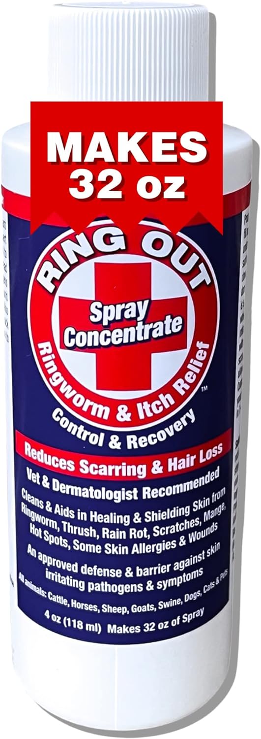 Ring Out 32 oz. Spray - Control and Help Ringworm for Cats, Dogs, Sheep, Goats, Cattle, Horses, and Pets