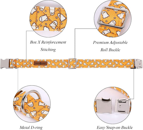 Lionet Paws Halloween Dog Collar with Bowtie - Adjustable Cute Cotton Fall Collar with Metal Buckle for Small Medium