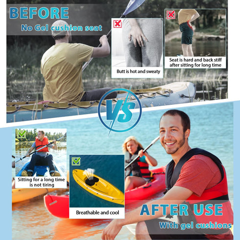 Kayak Seat Cushion with Storage Bag, Anti Slip Gel Waterproof Thick Pad for Kayak, Office Chair, Car, Fishing Cushion