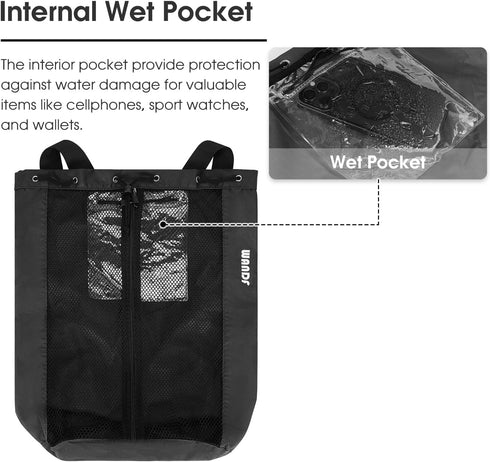 WANDF Swim Bag Mesh Drawstring Backpack for Swimming, Gym, and Workout Gear