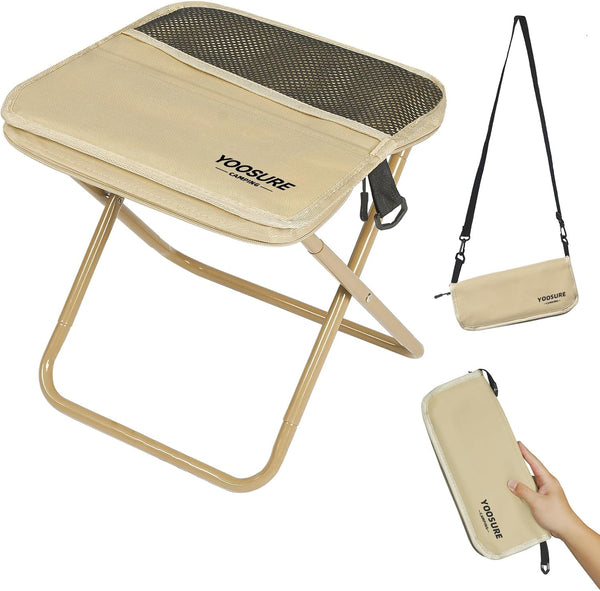 Yoosure 11.5" Tall Compact Collapsible Stool, Portable Folding Camp Stool with 2 Side