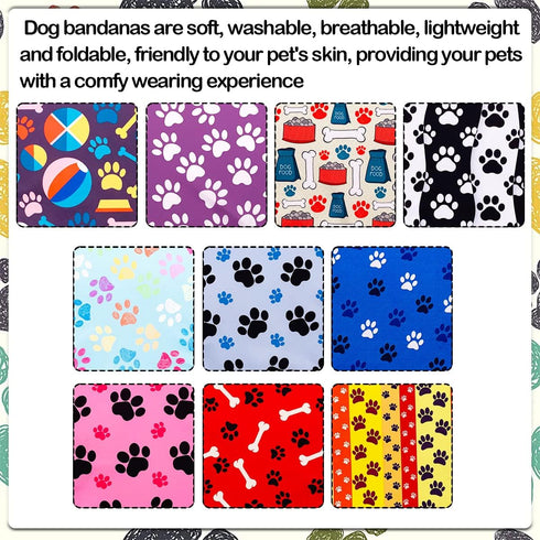 100PCS Hemming Small Dogs Bandanas Bulk Pet Paw Bone Kerchief Triangle Bibs Head Scarves Scarfs Random Patterns