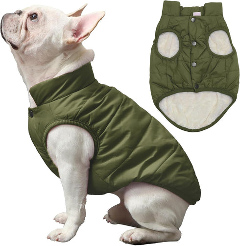 2 Layers Fleece Lined Dog Jacket, Warm Winter Coat for Medium Dogs, Soft Windproof, Green, Size L
