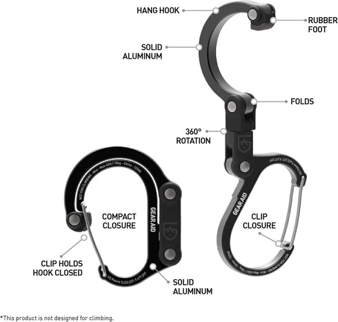 GEAR AID HEROCLIP Mini Carabiner Gear Clip and Hook for Hanging Bags, Purses, Lanterns, Tools, and More