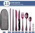 Portable Travel Utensils Set,Reusable Utensils,Travel Camping Cutlery Set,Stainless Steel Flatware Set with Case,Lunch Boxes Workplace Camping School Picnic (Purple) by Logcow