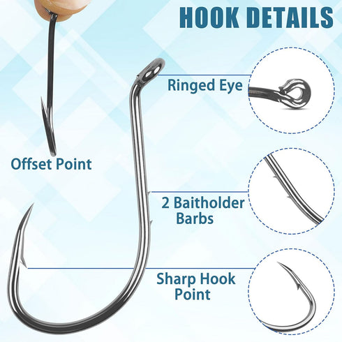 JSHANMEI 150pcs Baitholder Hooks Fishing Octopus Hooks with 2 Barbs, Assorted Size Tackle Box