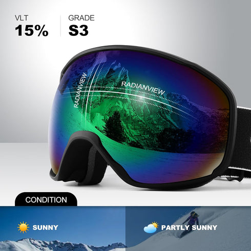 Odoland Ski Goggles - Anti-Fog UV Protection OTG Snow/Snowboard Goggles for Men, Women, Adult, Youth