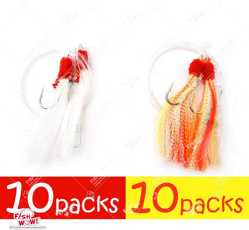 20 Packs 5/0 Fishing Shrimp Flying Rig Hook - Red Yellow White