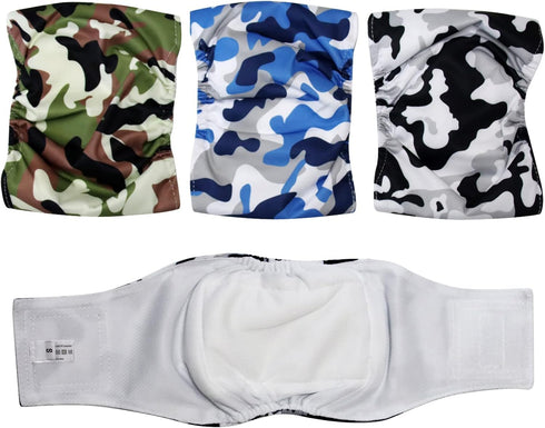 Dogs,3 Pack JoyDaog Reusable Belly Bands for Small Premium Washable Dog Diapers Male Puppy Nappies Wrap Camo,M