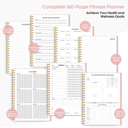 Fitness Workout Journal for Women & Men, A5 (5.5" x 8.2") Workout Log Book Planner for Tracking Wellness Goals.