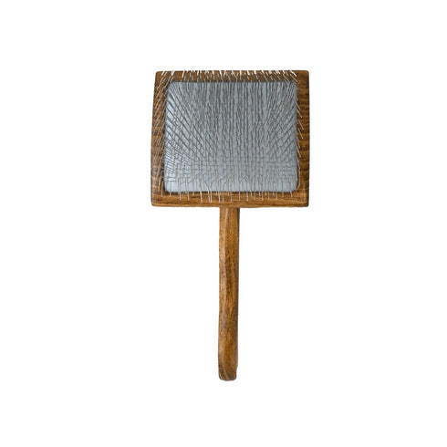 Premium Classic Wooden Brush for Dogs and Cats with Long Coats, Curved Stainless Steel Teeth, 27x10 cm