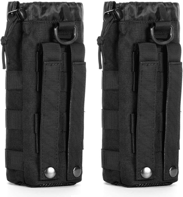 Upgraded Tactical Water Bottle Pouch Bag, Molle Drawstring Holder, Travel Mesh Hydration Carrier