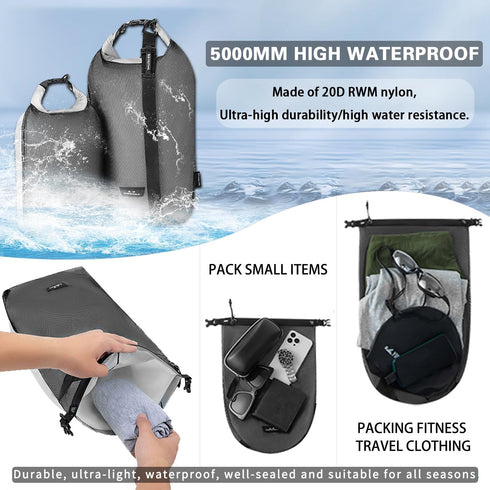 Waterproof Dry Sack Lightweight Dry Bag, Soft Comfortable Stuff Sacks for Backpacking, Rafting, Camping (Blue, 4L 8L)