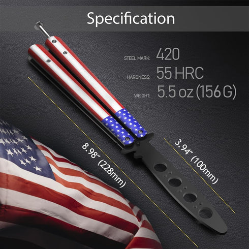 GOOD WORKER Butterfly Trainer - American Patriot Balisong - Practice Butterfly Knife - Butterfly Knives NOT Real NOT Sharp Blade - USA Flag Dull Trick Butterfly - Butter Fly Training CSGO K14 U by GOOD WORKER