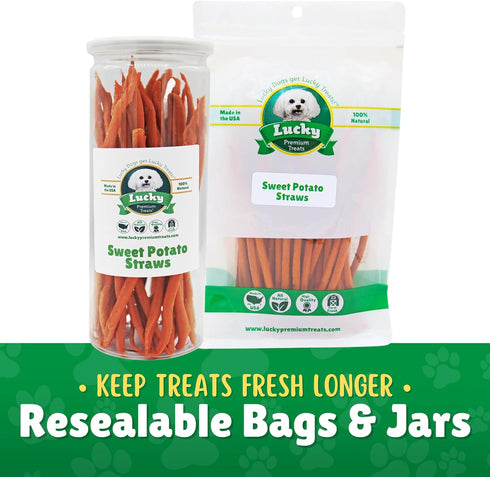 Lucky Premium Treats Sweet Potato Straws - Single Ingredient Vegetable Dog Treats, 13 oz Bag