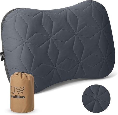 Inflatable Camping Pillow with Removable Cover, Ultralight Ergonomic Washable Pillow for Camping, Hiking, Travel Gray