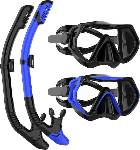 JRing Snorkeling Gear for Adults, Snorkel Mask Set with 180 Degree Tempered Glass