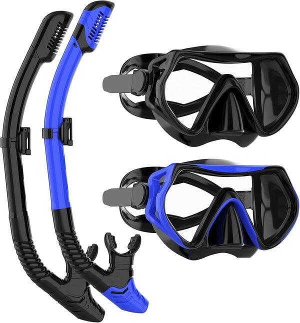 JRing Snorkeling Gear for Adults, Snorkel Mask Set with 180 Degree Tempered Glass