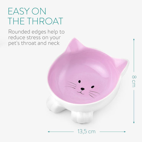 Navaris Cat Bowls with Ears - 2 Pack Ceramic Cat Feeding Dishes with Anti Slip Silicone Feet, Cat Shaped Bowls Set