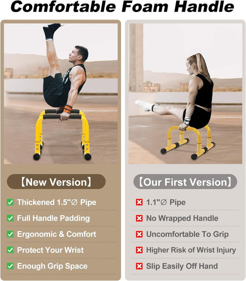TABEKE Push Up Bar, 14'' High Steel Parallettes & Dip Bar with Foam Handle for Home Gym Strength Training