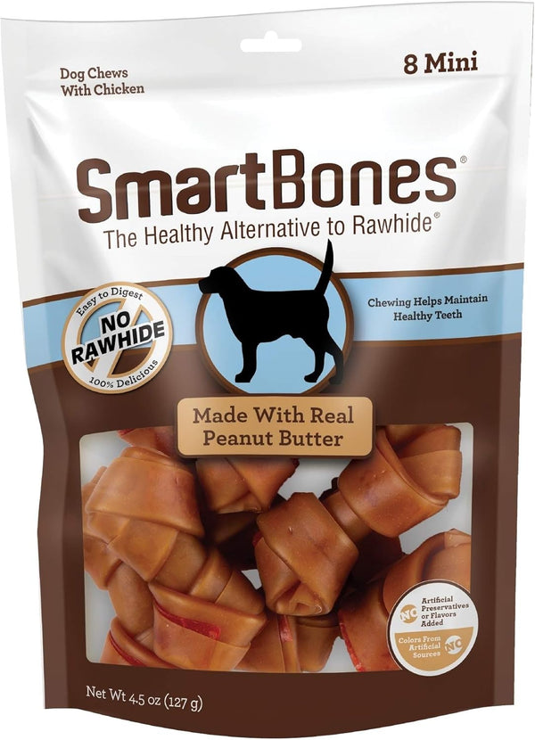 SmartBones with Peanut Butter Mini Chews - 8 Count, Rawhide-Free Chews for Dogs, No Artificial Preservatives