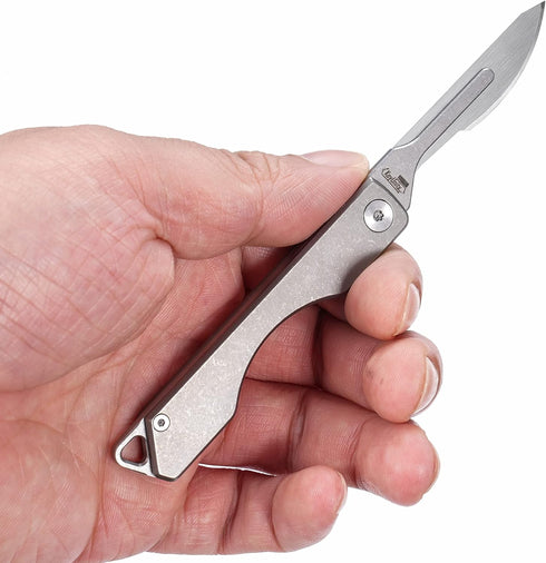KeyUnity KK01 Titanium Folding Knife, Utility EDC Pocket Knife with #24 Replaceable Blade, for Outdoor Hunting, Camping, Fishing, Hiking for Men & Women (Stonewashed) by KeyUnity