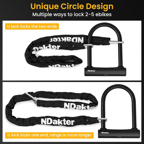 NDakter Heavy Duty Motorcycle U Lock with 4FT Chain, 15mm Shackle, Anti Theft Electric Bicycle Lock, 3 Keys