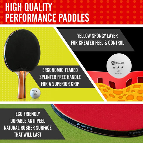 JP WinLook Ping Pong Paddles Set - Portable Table Tennis Paddle Set with Case & Balls