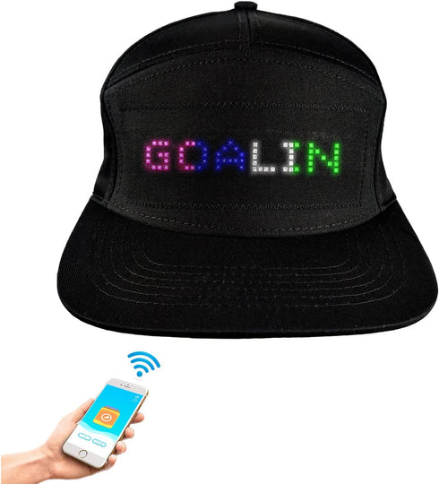 Funny LED Baseball Caps, Smart Hat with Display Screen, Bluetooth App Control, Adjustable Size, Mystery Black