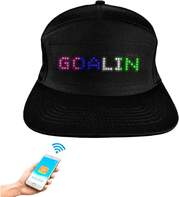 Funny LED Baseball Caps, Smart Hat with Display Screen, Bluetooth App Control, Adjustable Size, Mystery Black