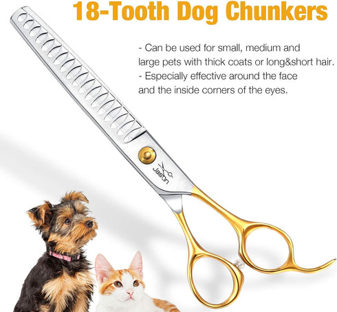 JASON 7.5" 18-Teeth Chunkers Shears for Dogs Cats Grooming, Texturizing Blending Scissor, Sharp Gold Shear