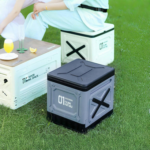 Foldable Emergency Toilet & Storage Box for Road Trips (Off-White)
