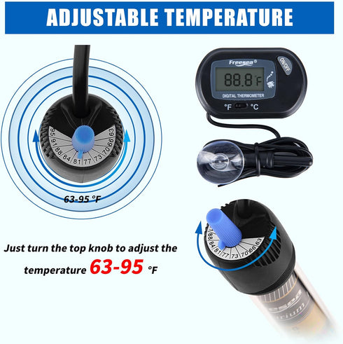 FREESEA 50 Watt Submersible Betta Heater with Aquarium Thermometer