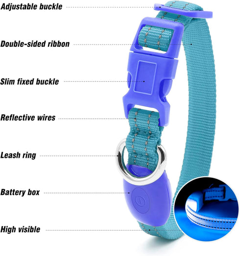 Visinite Light Up Dog Collars for Small Dogs, LED Dog Collar Light Rechargeable, Fully Adjustable Glow in The Dark Dog