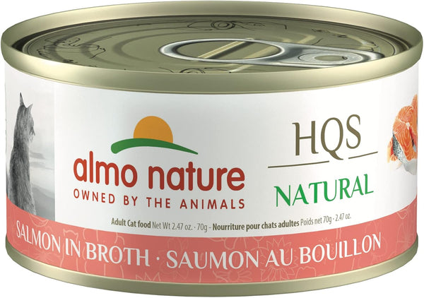 almo nature HQS Natural Salmon in Broth - Grain Free Wet Canned Cat Food - 24 Pack of 2.47 oz/70g cans