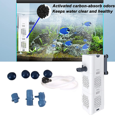 Ultra Quiet Fish Tank Filter - 4-in-1 Internal Aquarium Filter, 500-1800L/H Submersible Water Pump
