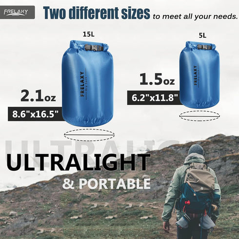Frelaxy Waterproof Dry Bag Set - 2 Pack/3 Pack, Lightweight 5L & 15L & 25L for Hiking and Camping