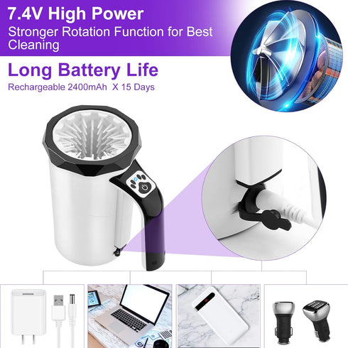 Rechargeable Automatic Dog Paw Cleaner, 2 in 1 Portable Pet Paw Washer with Soft Silicone Brush for Big Dogs Cats