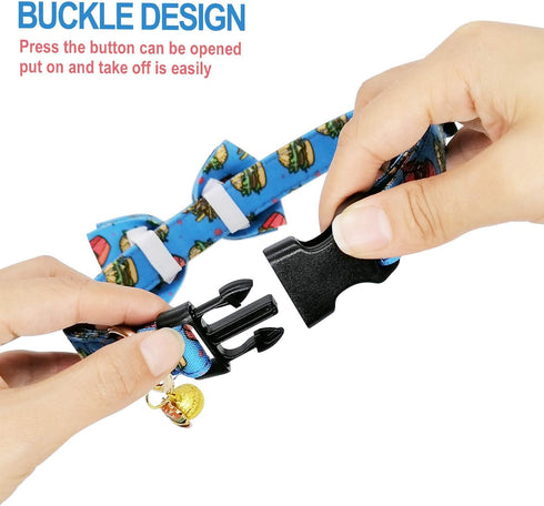 KUDES 2 Pack Print Dog Collars with Bow Tie, Adjustable Collars with Bells and Charm Safety Buckle for